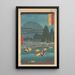 Reproduktion af maleriet af risplantage under regn i Ono, Hoki-præfekturet - Andō Hiroshige