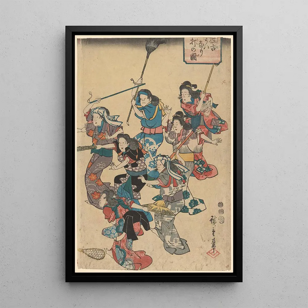 Querelle de domestiques - Andō Hiroshige — indrammet kunstværk på væggen