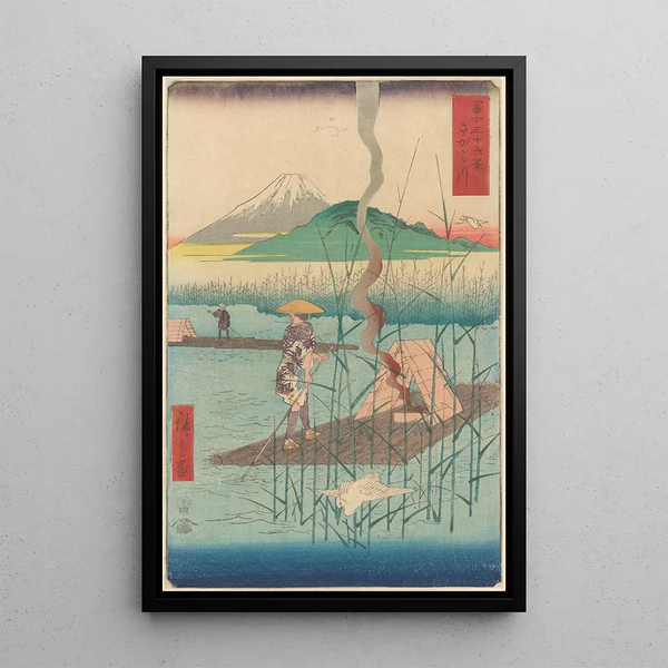 Reproduktion af maleriet Radeau Shoshiyu blandt sivene - Andō Hiroshige