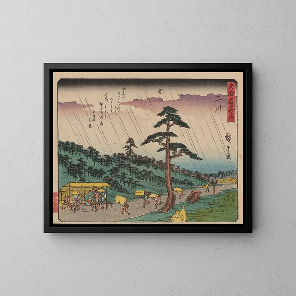 Tokaido gojusantsugi kunsttryk, planche 34 - Andō Hiroshige — indrammet kunstværk på væggen