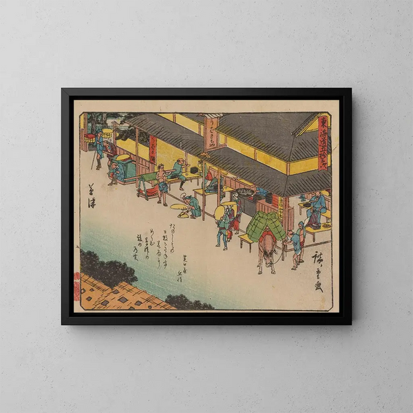 Tokaido gojusantsugi kunsttryk, planche 53 - Andō Hiroshige — indrammet kunstværk på væggen
