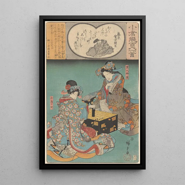 To kvinder, der leger et spil - Andō Hiroshige — indrammet kunstværk på væggen