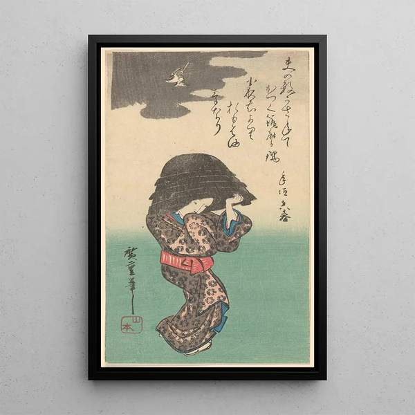 Kvinde med kedel - Andō Hiroshige — indrammet kunstværk på væggen