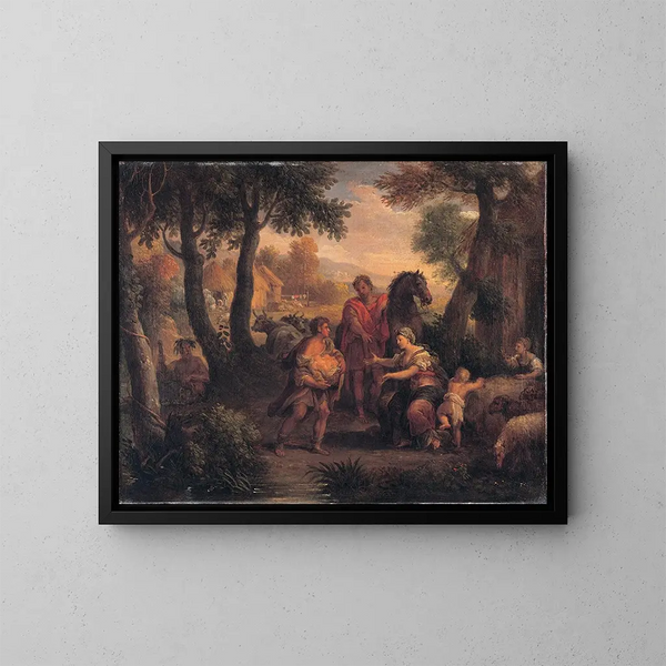 Opdagelsen af Romulus og Ræmus - Andrea Locatelli — indrammet kunstværk på væggen