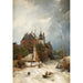 strand nær en by med gammelt tårn og bymur - Andreas Achenbach — visning af kunstværket