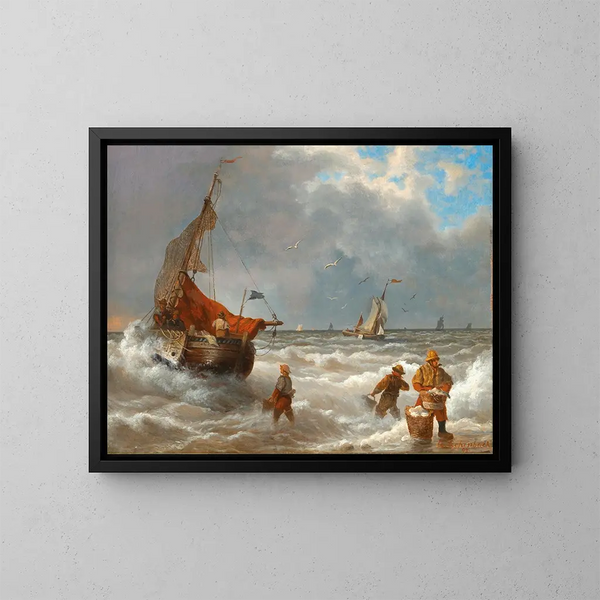 Fiskere på kysten - Andreas Achenbach — indrammet kunstværk på væggen