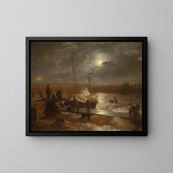Tilbage til fuldmåne - Andreas Achenbach — indrammet kunstværk på væggen