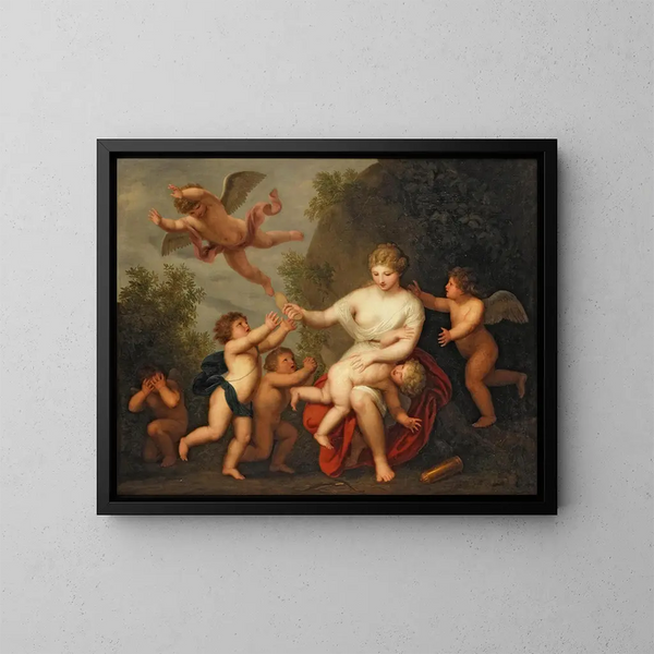 Vénus irettesættende Cupido - Andries Cornelis Lens — indrammet kunstværk på væggen