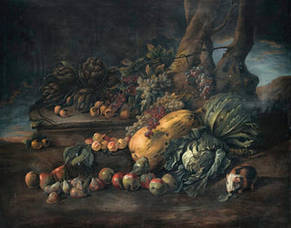 Angelo Maria Rossi - Still life of vegetables on a forest floor.webp