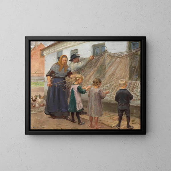 Les filets de pêche sont réparés - Anna Ancher — indrammet kunstværk på væggen