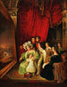 Kong Louis I af Bayern og hans familie, der sammen undersøger maleriet Indgangen til Kong Otto af Grækenland i Nafplio af Peter von Hess 1835 - Anonym — visning af kunstværket