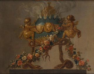 Anonymous - Perfumeburner supported by amorini and serpents and garlanded with flowers.webp