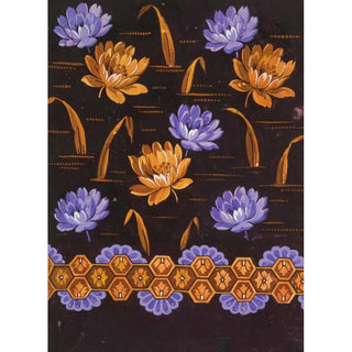 Anonymous - Staggered violet and brown blossoms and leaves on black ground.webp