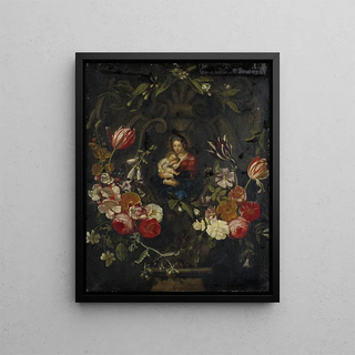 Anonymous - Still Life With Flower Cartouche Encircling A Madonna With Child.webp