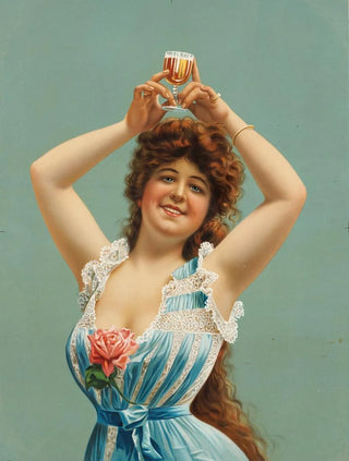 Anonymous - Woman holding glass of beer over her head.webp