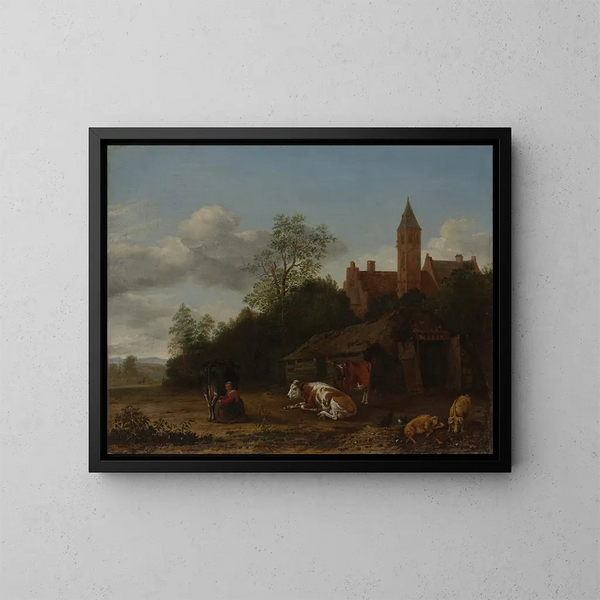 Scène de la ferme - Anthonie van Borssom — indrammet kunstværk på væggen