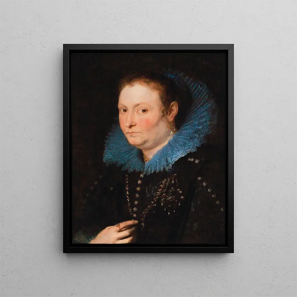 Portrait af en dame i halvprofil, betragtet som en genovisk noble - Antoine van Dyck — indrammet kunstværk på væggen
