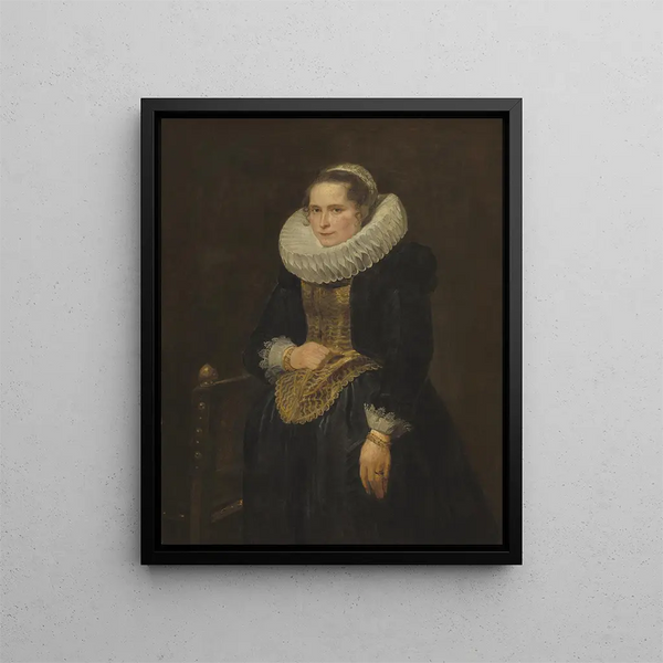 Portrait af en flamandsk dame - Antoine van Dyck — indrammet kunstværk på væggen
