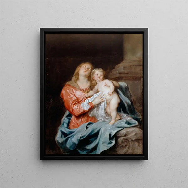 Den Jomfru med Barnet - Antoine van Dyck — indrammet kunstværk på væggen
