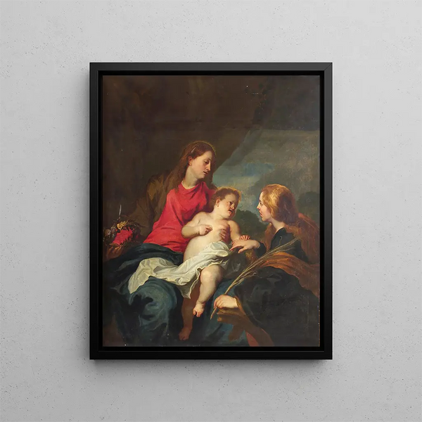Det mystiske ægteskab af Sankt Katharina af Alexandria - Antoine van Dyck — indrammet kunstværk på væggen