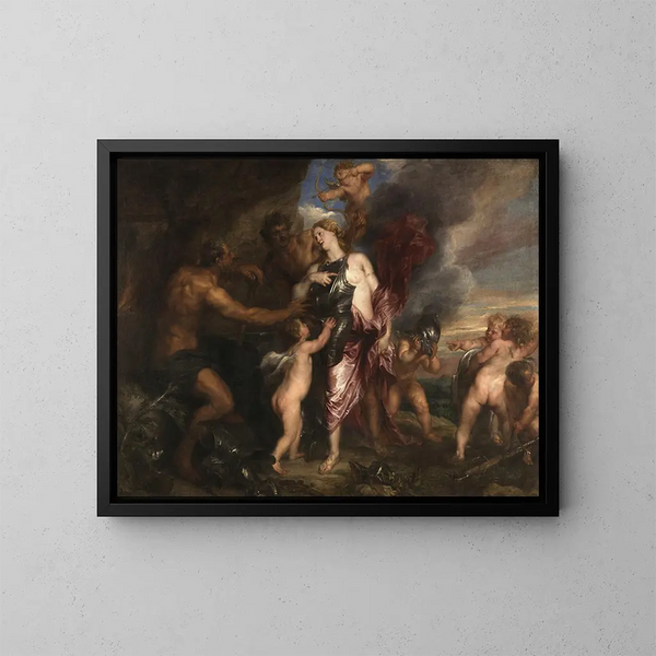 Thétis-maleri modtager Achille's nye rustning i Vulcains værksted - Antoine van Dyck — indrammet kunstværk på væggen