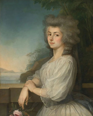 Antoine Vestier - Portrait Of A Woman On A Terrace A Landscape Beyond.webp