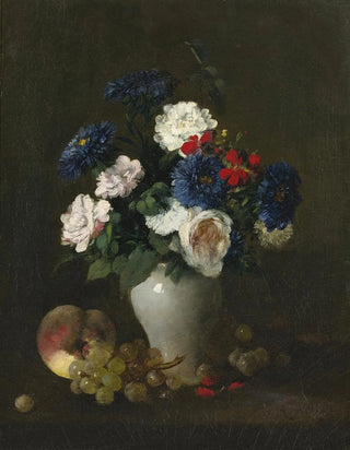 Antoine Vollon - Assorted Flowers in a Vase with Grapes and a Peach on a Table.webp