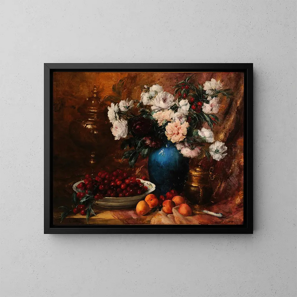 Vase de fleurs et de fruits - Antoine Vollon — indrammet kunstværk på væggen