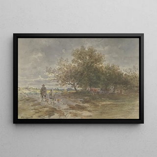 Anton Burger - Landschaft mit Jger und pflgendem Bauer.webp