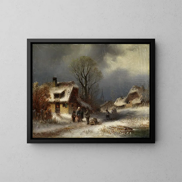 Scène de village hivernale - Anton Doll — indrammet kunstværk på væggen