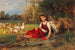 ung pige med ænder, der hviler - Anton Heinrich Dieffenbach — visning af kunstværket