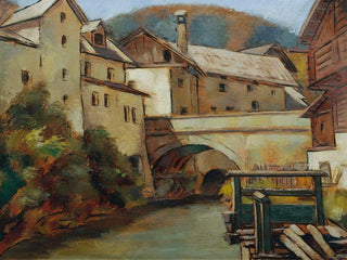 Anton Hula - Ansicht Einer Stadt Mit Fluss Und Brcke.webp