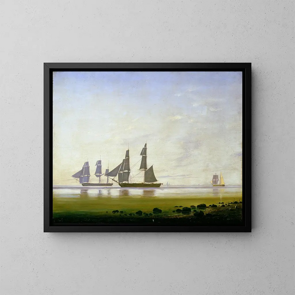 En rolig morgen til søs - Anton Melbye — indrammet kunstværk på væggen