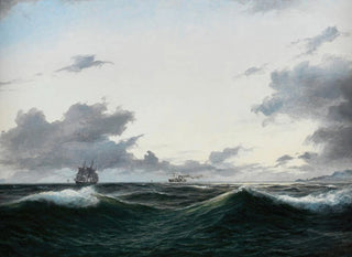 Anton Melbye - Segelschiff und besegelter Dampfer auf See vor einer Kste.webp