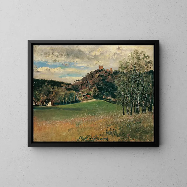 La prairie de la laiterie à Vorderbrühl avec la ruine de Mödling - Anton Romako — indrammet kunstværk på væggen
