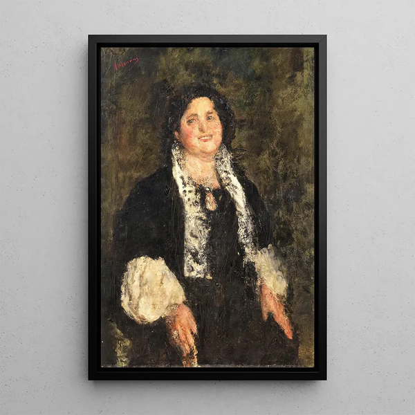 Portrait af en dame - Antonio Mancini — indrammet kunstværk på væggen