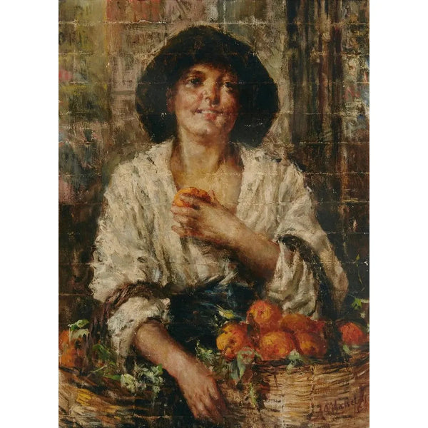 Vendeuse d'oranges - Antonio Mancini — indrammet kunstværk på væggen