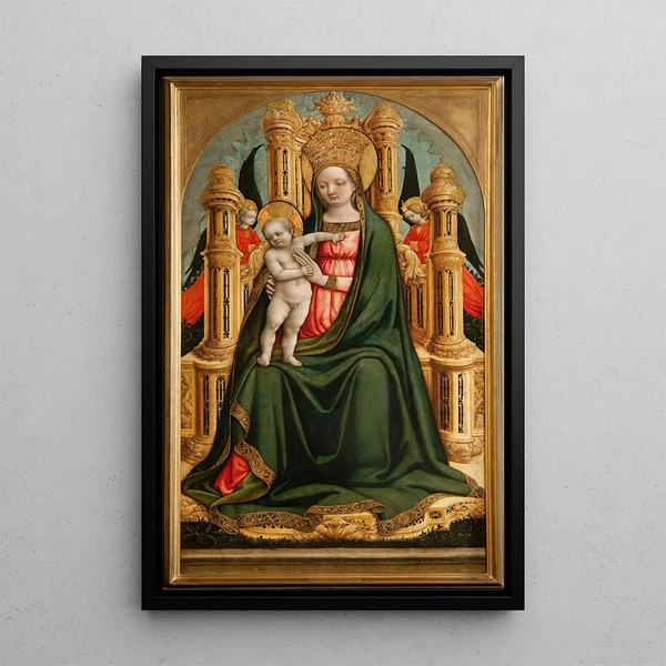 La Vierge à l'Enfant en majesté et deux anges - Antonio Vivarini — indrammet kunstværk på væggen