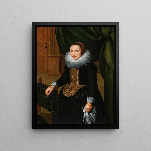 Antwerp School - Portrait of an elegant lady standing by a chair.webp