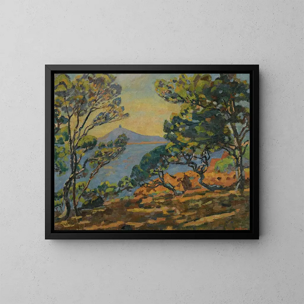 La Baie d'Agay og fyrtårn - Armand Guillaumin — indrammet kunstværk på væggen