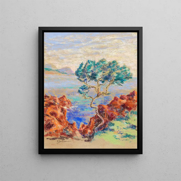 Le Trayas Landskab fra Syd - Armand Guillaumin — indrammet kunstværk på væggen