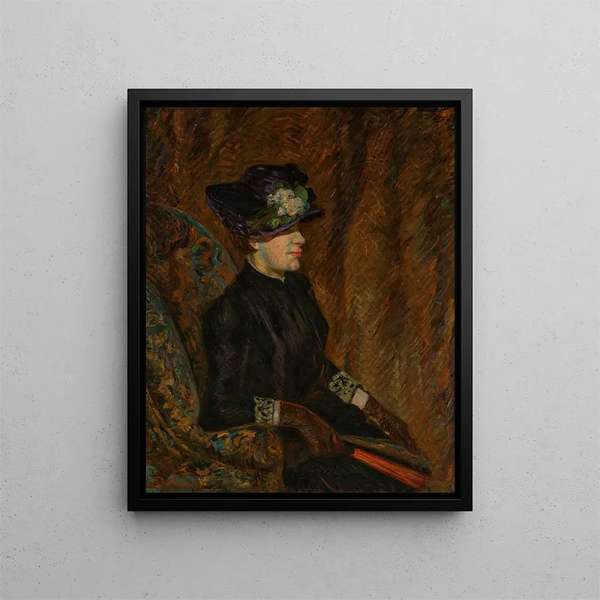 Madame Guillaumin med en vifte - Armand Guillaumin — indrammet kunstværk på væggen