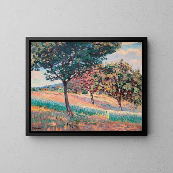 Frugtplantage ved skovbryn i Saint-Chéron - Armand Guillaumin — indrammet kunstværk på væggen