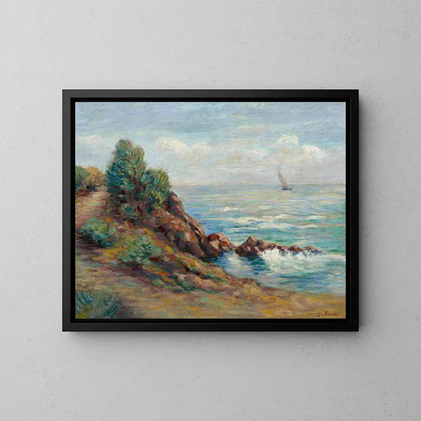 Sejlbåd i Agay - Armand Guillaumin — indrammet kunstværk på væggen
