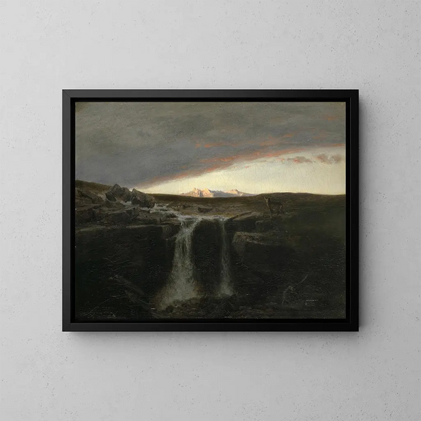 Landskab med vandfald - Arnold Böcklin — indrammet kunstværk på væggen