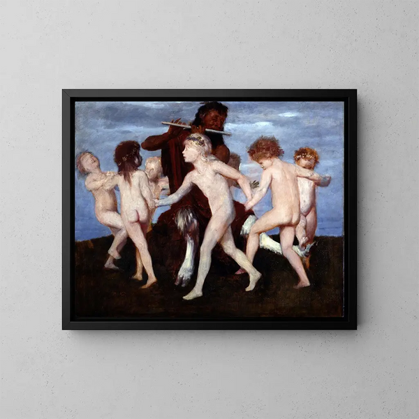 dansende kage med børn - Arnold Böcklin — indrammet kunstværk på væggen