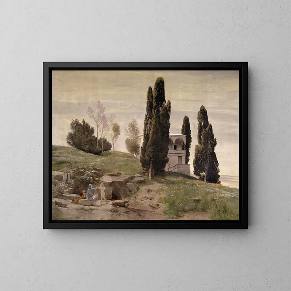 "Repos pendant la fuite en Égypte" af Arnold Böcklin — indrammet kunstværk på væggen