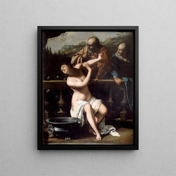 Suzanne og de gamle mænd - Artemisia Gentileschi — indrammet kunstværk på væggen