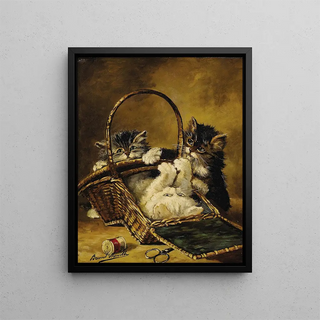 ArthurAlfred Brunel de Neuville - Three Kittens Playing in a Sewing Basket.webp