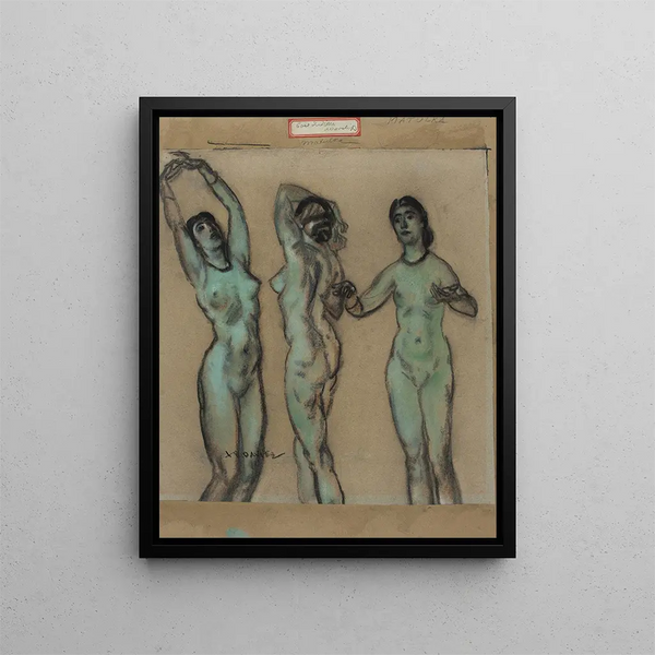 Les Trois Grâces - Arthur Bowen Davies — indrammet kunstværk på væggen